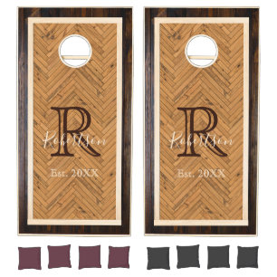 Monogram Herringbone Design Cornhole Set