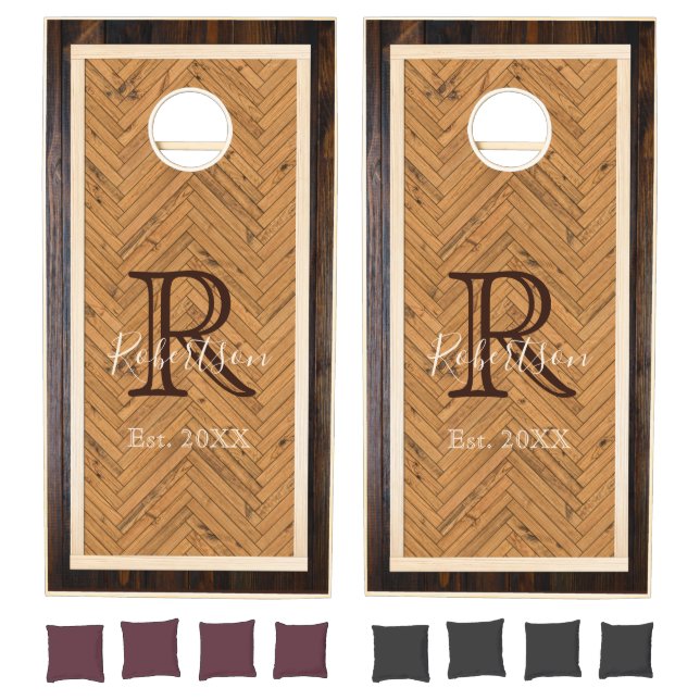 Monogram Herringbone Design Cornhole Set (Set)