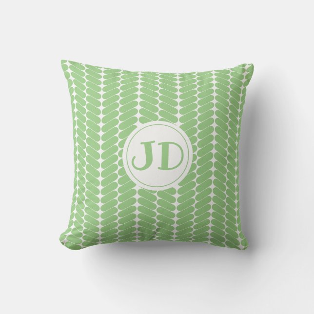 monogram herringbonen light green pattern throw pillow (Front)