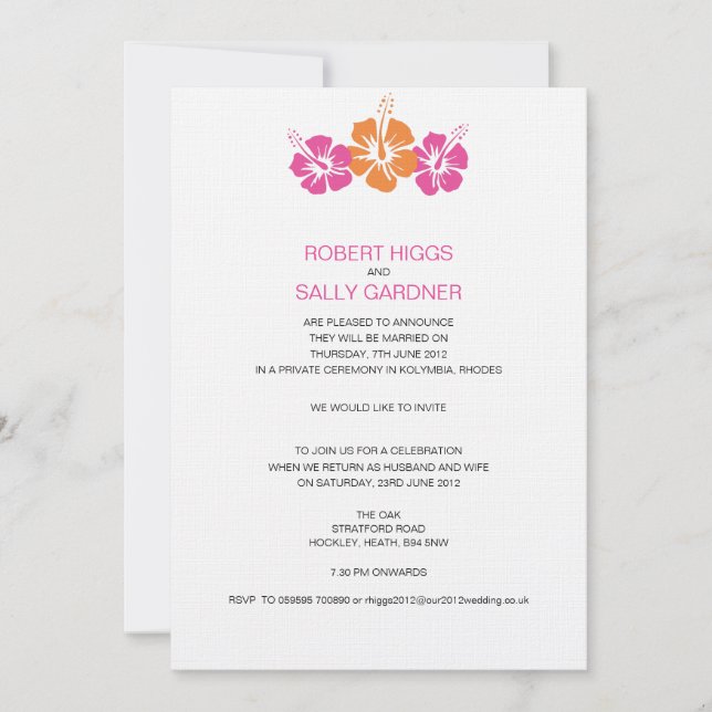 Monogram Hibiscus Flower Wedding Invitation (Front)