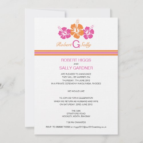 Monogram Hibiscus Flower Wedding Invitation