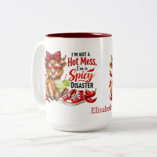 Monogram Highland Cow Hot Mess Funny Humorous  Two-Tone Coffee Mug