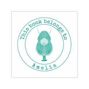 Monogram Highland Cow This Bookplate Self-inking Stamp
