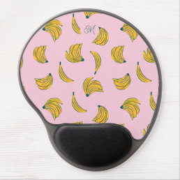 Monogram Hipster Banana Pattern in Pink Background Gel Mouse Pad