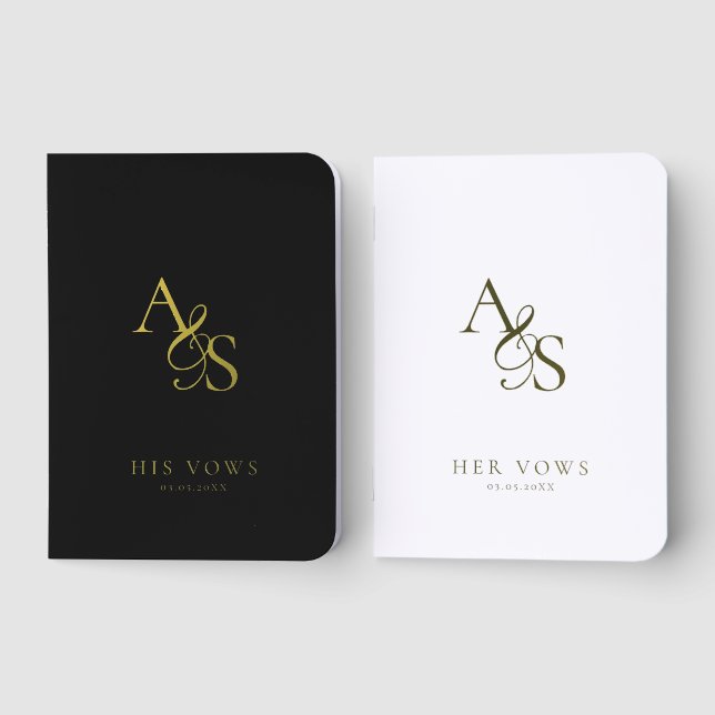 Monogram 'His & Hers' B/W Wedding Vow Foil Books (Front)