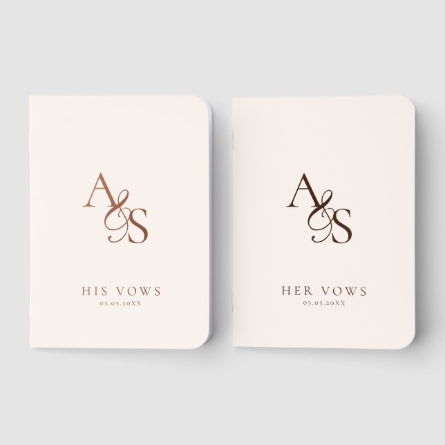 Monogram 'His & Hers' Beige Wedding Vow Foil Books (Front)