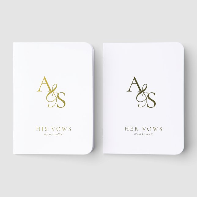 Monogram 'His & Hers' White Wedding Vow Foil Books (Front)