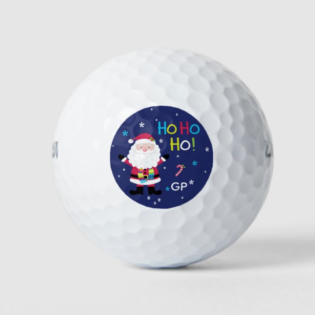 Monogram Ho Ho Ho Christmas Santa Personalized Golf Balls (Front)