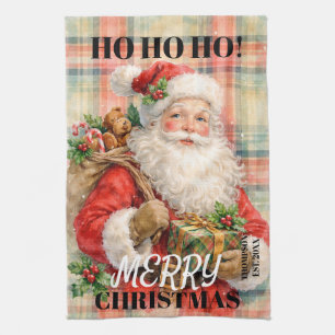 Monogram Ho ho ho Merry Christmas Santa red Kitchen Towel