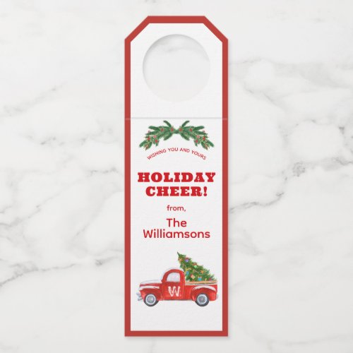Monogram Holiday Cheer Red Truck Christmas Bottle Hanger Tag