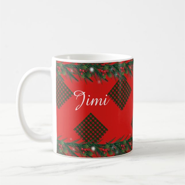 Monogram Holiday Decoration Plaid Ornaments Wreath Coffee Mug (Left)