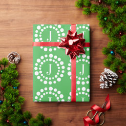 Monogram Holiday Green and White Wrapping Paper