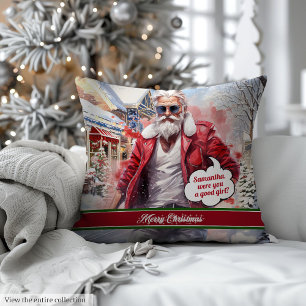 Monogram Holiday Pillow Cool Santa Christmas Gift