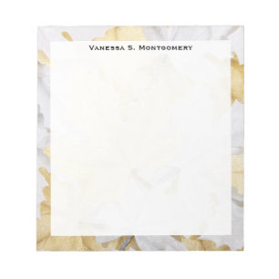 Monogram Holiday White Gold Glitter Maple Leaves Notepad