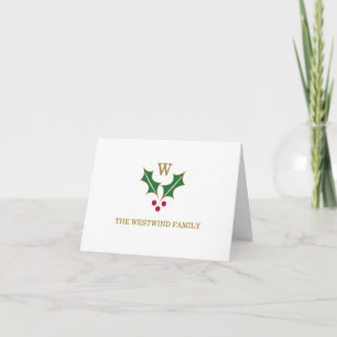 Monogram Holly and Berries Custom Folded Note Card