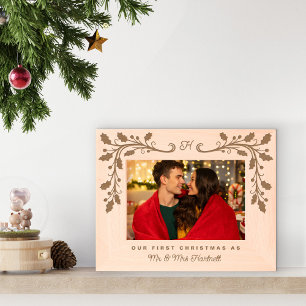 Monogram Holly Frame First Christmas as Mr & Mrs Engraved Frames