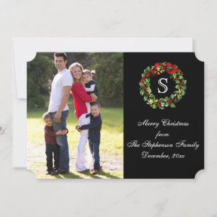 Monogram Holly Wreath Christmas Photo Holiday Card