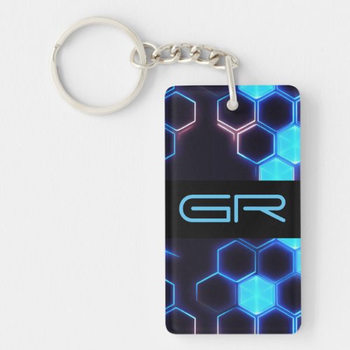 Monogram Holographic Cyberpunk Hexagon Tiles Keychain