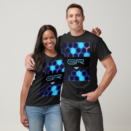 Monogram Holographic Cyberpunk Hexagon Tiles T_Shirt