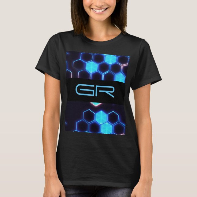 Monogram Holographic Cyberpunk Hexagon Tiles T-Shirt (Front)