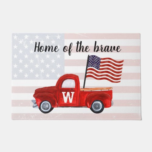 Monogram Home of the Brave American Flag Red Truck Doormat