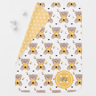 Monogram Honey Bee Bear Baby Blanket with Name