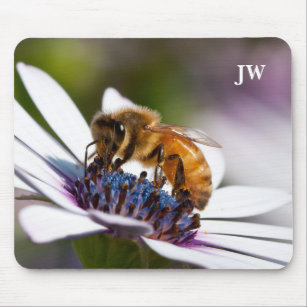 Monogram Honey Bee Flower Photograph Mouse Pad