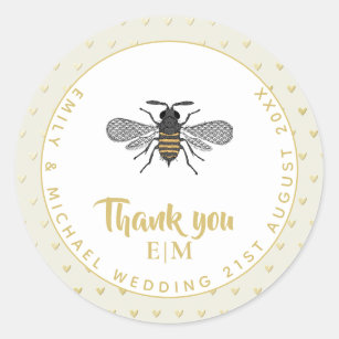 Monogram Honey BEE Wedding Favor Gift Elegant Classic Round Sticker
