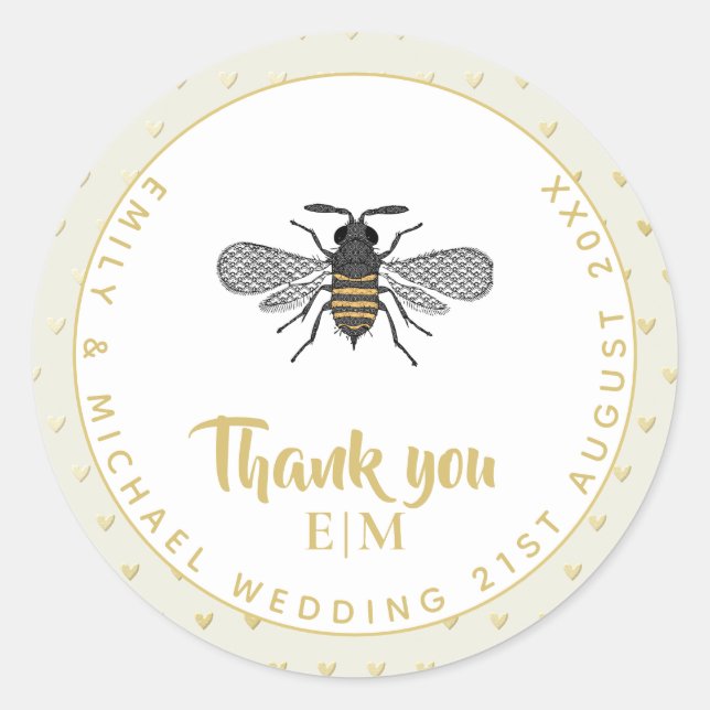 Monogram Honey BEE Wedding Favor Gift Elegant Classic Round Sticker (Front)