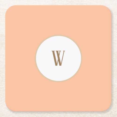 Monogram Honey Peach Fuzz Dijon  Square Paper Coaster