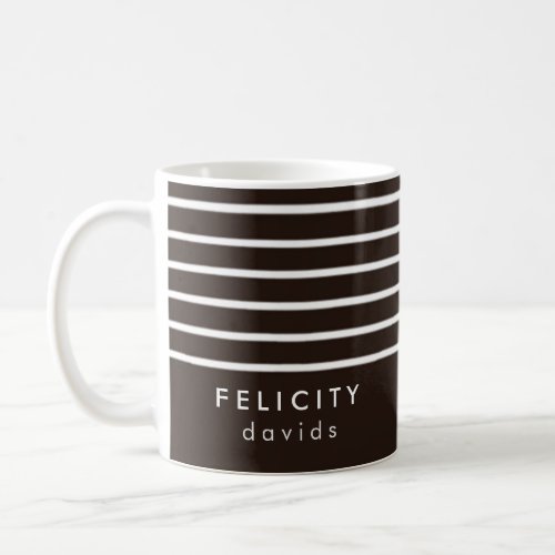 Monogram horizontal stripes brown  white coffee mug