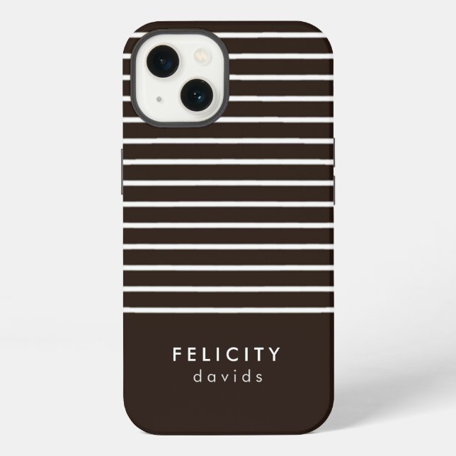 Monogram horizontal stripes brown & white iphone case (Back)
