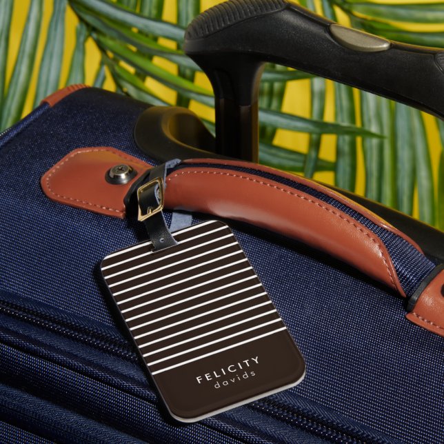 Monogram horizontal stripes brown & white luggage tag (Front Insitu 1)