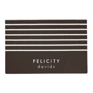Monogram horizontal stripes brown & white placemat