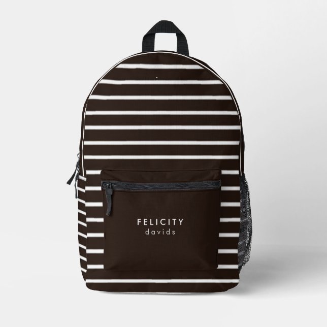 Monogram horizontal stripes brown & white printed backpack (Front)