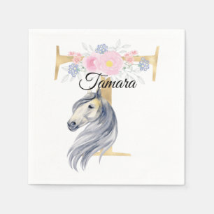 Monogram horse add name customizeable girly floral napkins