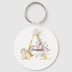 Monogram horse cute floral girly equestrian name keychain