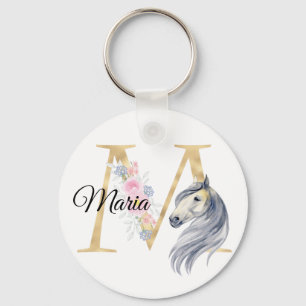 Monogram horse cute floral girly equestrian name   keychain