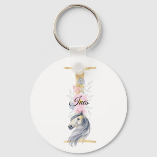 Monogram horse cute floral girly equestrian name keychain