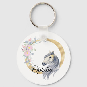 Monogram horse cute floral girly equestrian name keychain