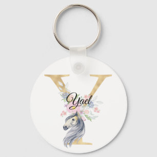 Monogram horse cute floral girly equestrian name l keychain