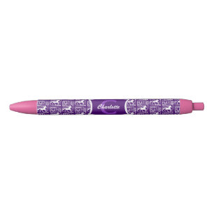 Monogram Horse Riding Cute Girly Purple White Pen