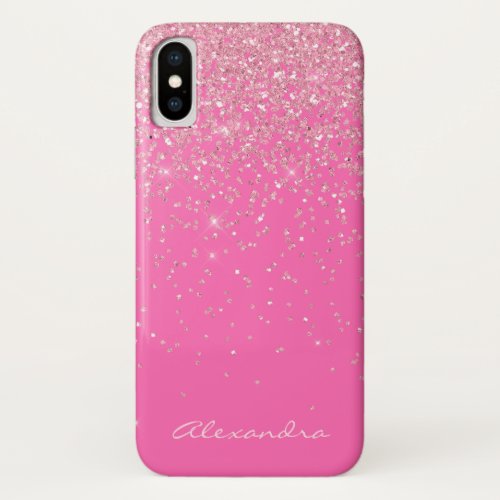 Monogram Hot Pink and Glitter Sparkle iPhone XS Case