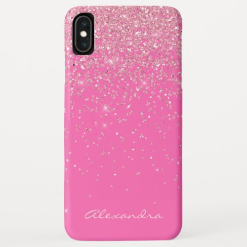 Monogram Hot Pink and Glitter Sparkle iPhone XS Max Case