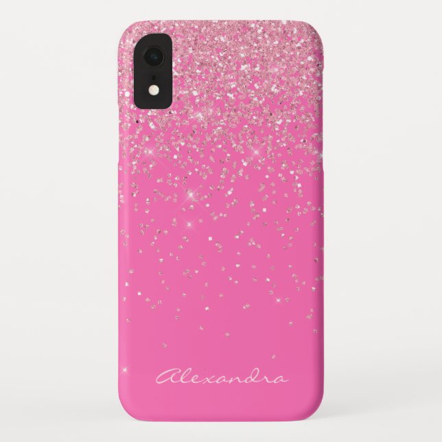 Monogram Hot Pink and Glitter Sparkle Case-Mate iPhone Case (Back)