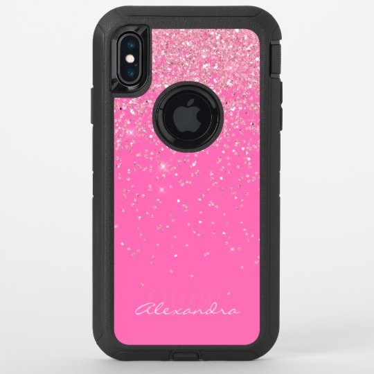 Monogram Hot Pink and Glitter Sparkle OtterBox iPhone Case