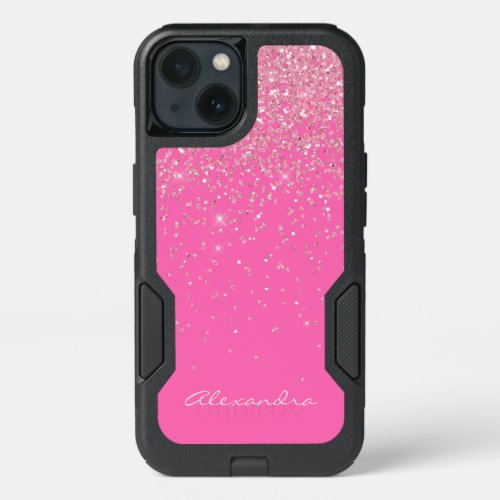 Monogram Hot Pink and Glitter Sparkle iPhone 13 Case