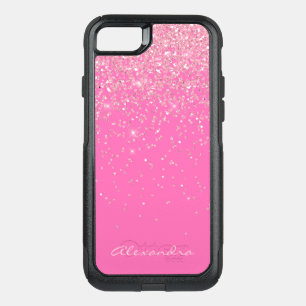 Monogram Hot Pink and Glitter Sparkle OtterBox Commuter iPhone SE/8/7 Case