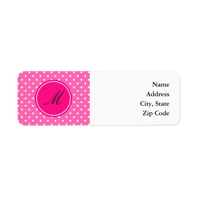 Monogram Hot Pink and White Polka Dot Pattern Label (Front)