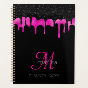 Monogram Hot Pink & Black Dripping Glitter Glam Planner